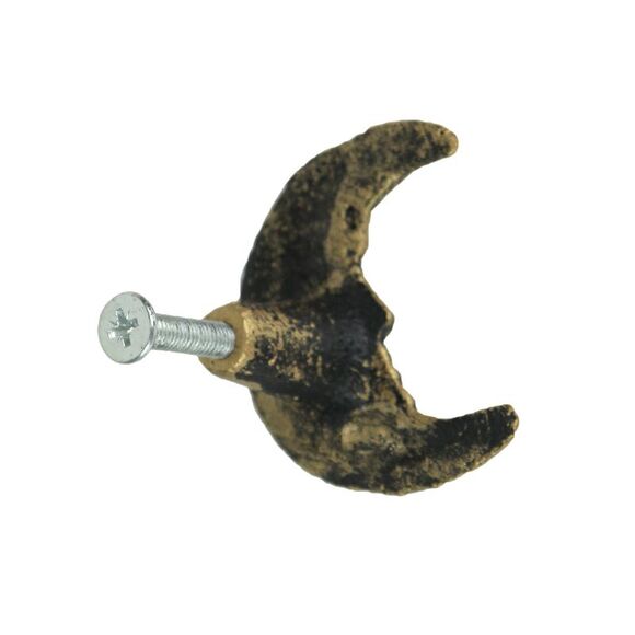 Set of 6 Gold Cast Iron Crescent Moon Face Drawer Pulls Decorative Cabinet Knobs - Picture 10 of 12